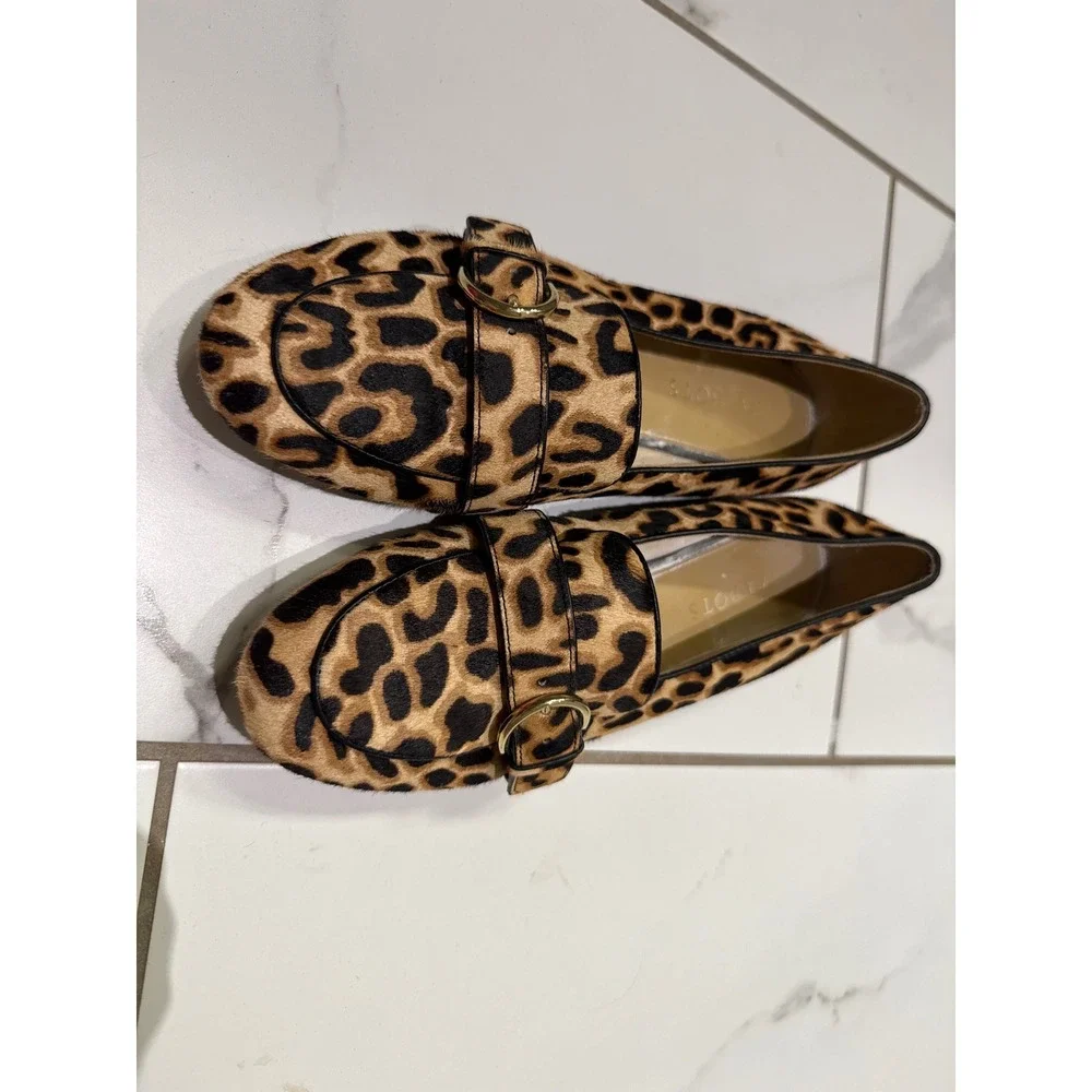Talbots‎ Womens Leopard Print Hair Calf Loafers Pointed Toe Buckle Flats Size 8M